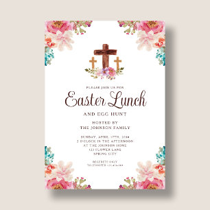 Invitación Elegante almuerzo de Pascua de la Cruz Floral