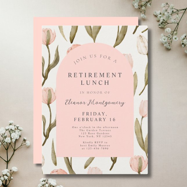 Invitación Elegante almuerzo de retiro rosa floral (Subido por el creador)