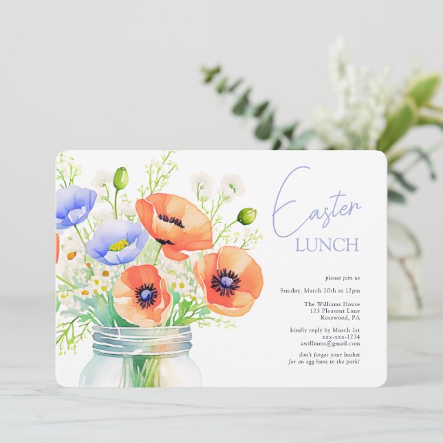 Invitación Elegante almuerzo floral de Pascua (Anverso de pie)