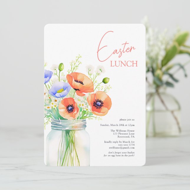 Invitación Elegante almuerzo floral de Pascua (Anverso de pie)