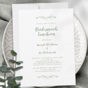 Invitación Elegante Almuerzo Nupcial Damas de Honor Verde Sal