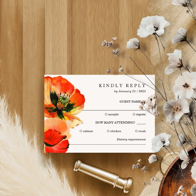Invitación Elegante Amapola Roja Blanca Responder Amablemente (Subido por el creador)