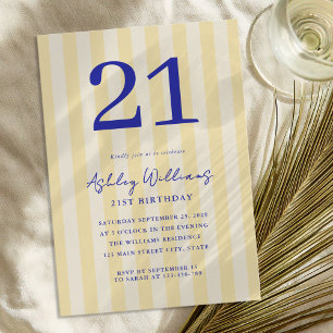 Invitación Elegante amarillo azul moderno cumpleaños 21