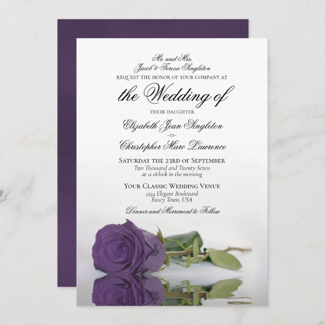 Invitación Elegante Ametist Rosa Boda formal (Anverso / Reverso)
