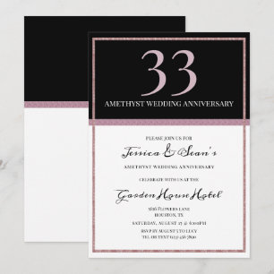 Invitación Elegante Ametista y Negro 33 Aniversario Boda