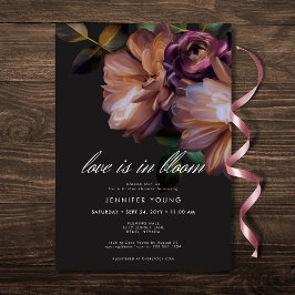 Invitación Elegante Amor Floral Negro Moody En La Ducha De Bl