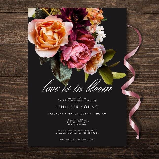Invitación Elegante Amor Floral Rosa De Borgoña En Ducha De F (Elegant Burgundy Pink Floral Love In Bloom Shower Invitation)