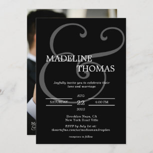 Invitación Elegante Ampersand Blanco Negro con Boda de fotos