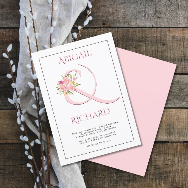 Invitación Elegante ampersand rosa rubor, boda rosa rosa (Subido por el creador)