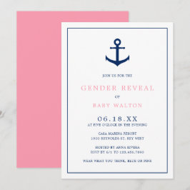 Invitación Elegante Ancla Azul Rosa Revelación de género náut