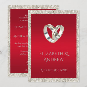 Invitación Elegante anillo Boda, Boda rojo y Purpurina de rub