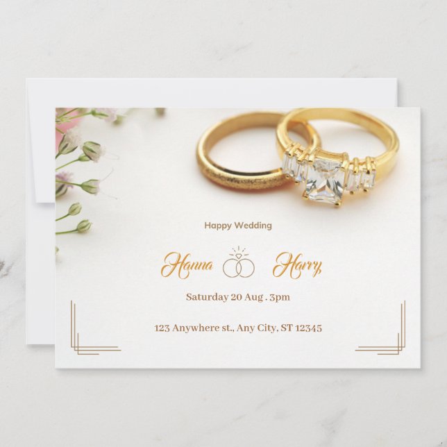 Invitación Elegante anillo de bodas con flores Floral (Anverso)