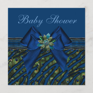 Invitación Elegante Animal Blue Peacock Imprimir Baby Shower
