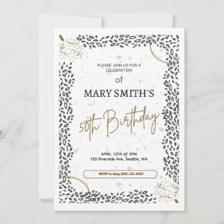 Invitación Elegante animal Imprimir oro Negro 50 cumpleaños
