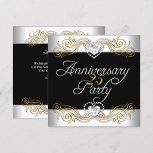 Invitación Elegante Aniversario 25 Plata Blanco Diamante