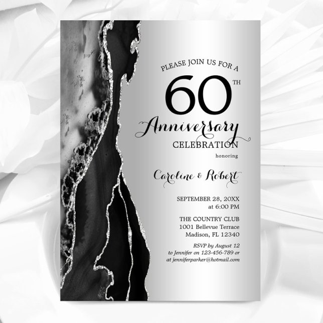 Invitación Elegante Aniversario 60 en Negro Plata (Subido por el creador)