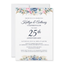 Elegante aniversario acuarela Floral Azul Oro