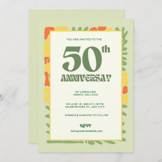 Invitación Elegante Aniversario Amarillo y Verde Moderno 50