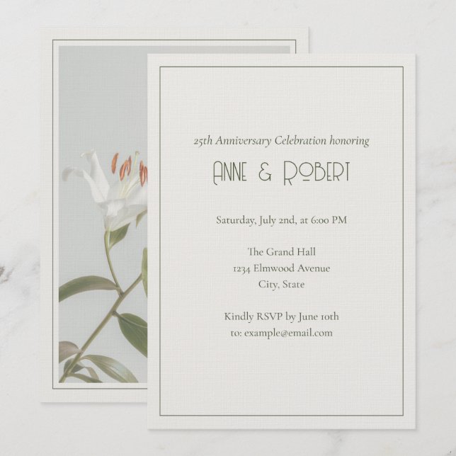 Invitación Elegante Aniversario Art Déco (Anverso / Reverso)