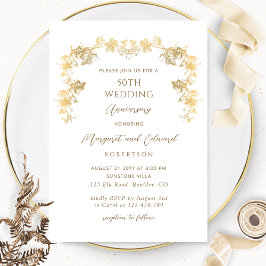 Invitación Elegante aniversario blanco y oro 50 Boda