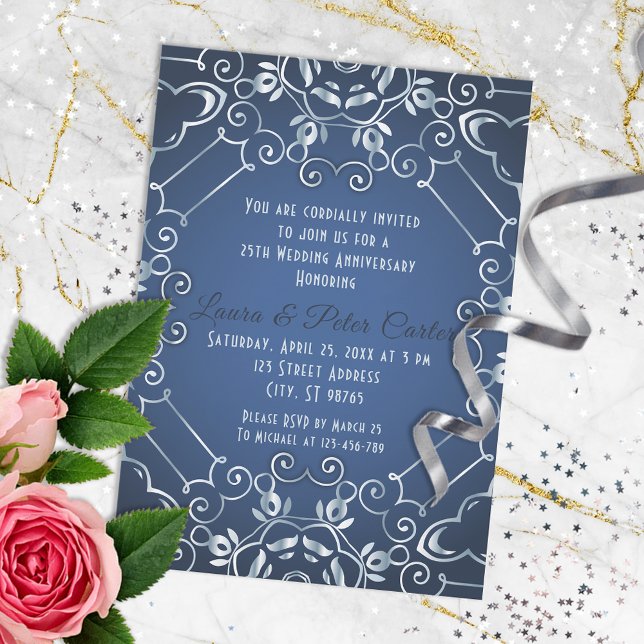 Invitación Elegante Aniversario Boda Azul y Plata (Subido por el creador)