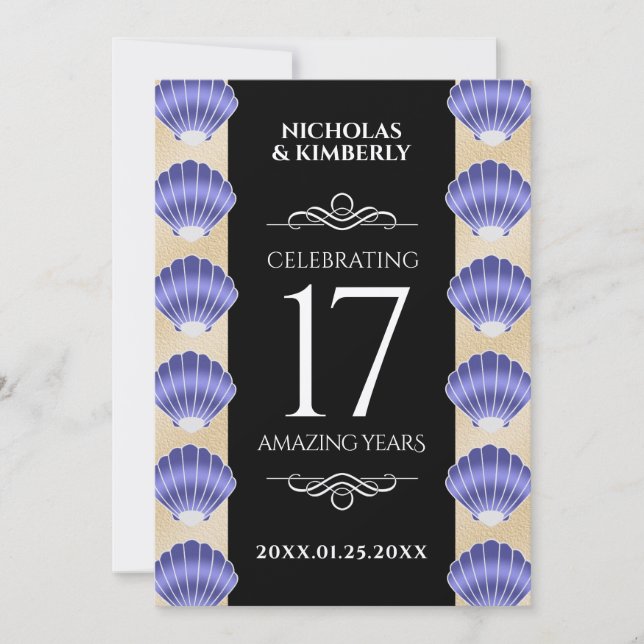 Invitación Elegante aniversario Boda de 17 conchas (Anverso)