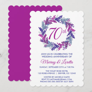 Invitación Elegante aniversario Boda de la corona rosa 70