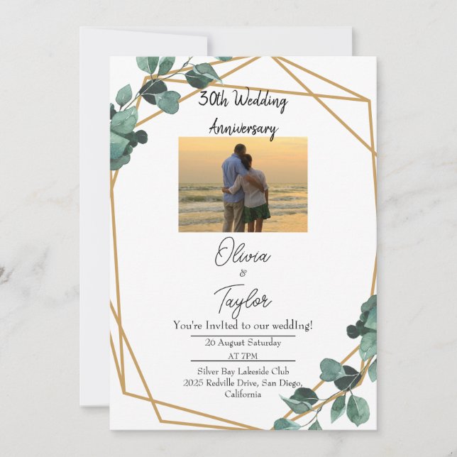 Invitación Elegante aniversario Boda de la vegetación esmeral (Anverso)