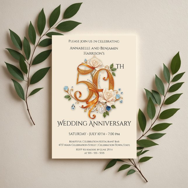 Invitación Elegante Aniversario Boda del Oro y el Blanco 50 (Subido por el creador)