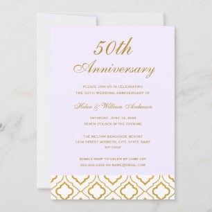 Invitación Elegante Aniversario Boda del Oro y el Morado 50
