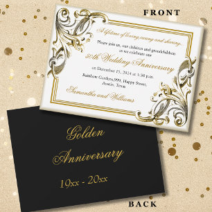 Invitación Elegante Aniversario Boda Dorado Negro Y Oro
