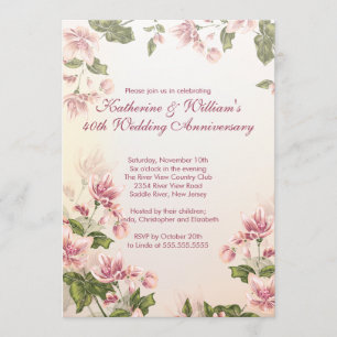 Invitación Elegante Aniversario Boda Floral de Flores Rosa