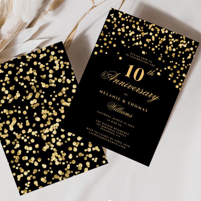 Invitación Elegante Aniversario Boda Negro Y Oro (Subido por el creador)