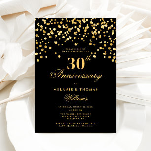 Invitación Elegante Aniversario Boda Negro Y Oro 30