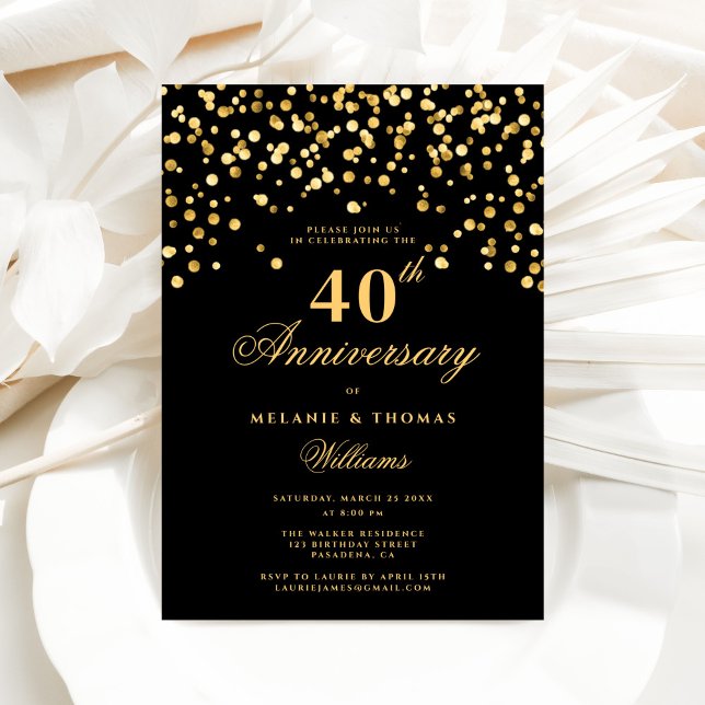Invitación Elegante Aniversario Boda Negro Y Oro 40 (Subido por el creador)
