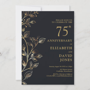 Invitación Elegante Aniversario Boda Negro Y Oro 75