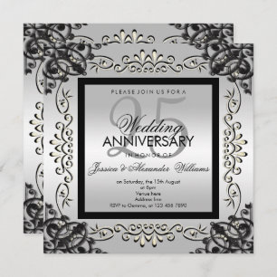 Invitación Elegante aniversario Boda Plata y Negro 25