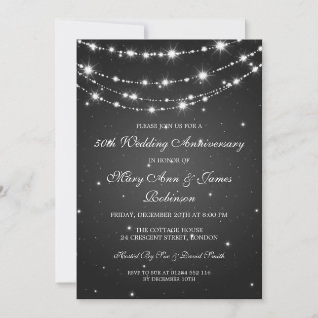 Invitación Elegante aniversario de boda cadena brillante negr (Anverso)