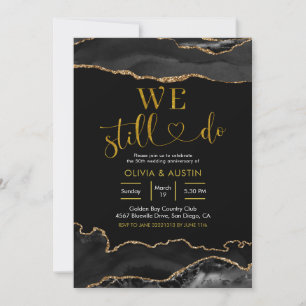 Invitación Elegante Aniversario de Boda de Ágata Negro y Dora