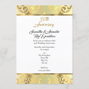 Invitación Elegante aniversario de boda de damasco dorado 50