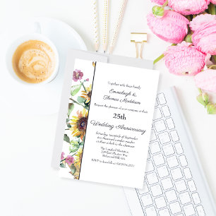 Invitación Elegante Aniversario de Boda de Girasoles Florales