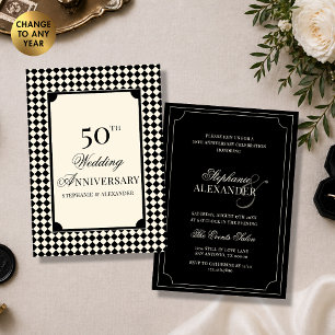Invitación Elegante aniversario de boda de marfil negro a cua