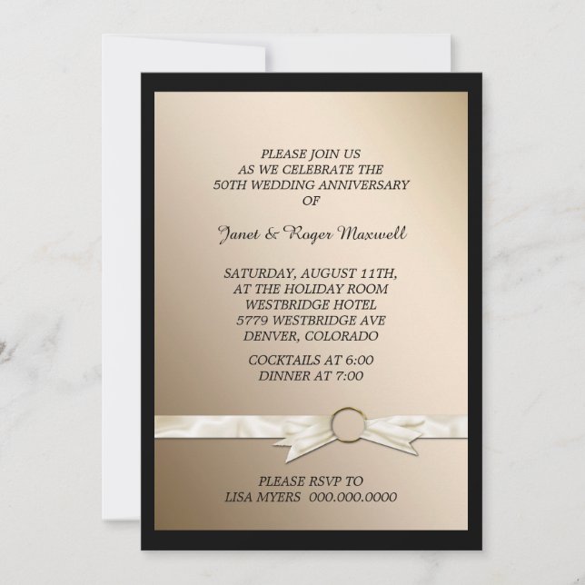 Invitación Elegante aniversario de Boda de oro de la Cinta de (Anverso)