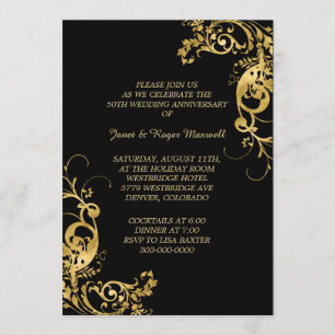 Invitación Elegante aniversario de Boda dorado Swirl