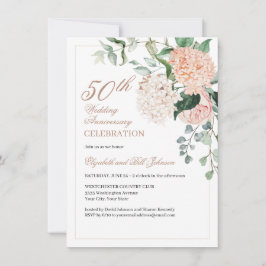Invitación Elegante Aniversario de Boda en Rosa Dorado Floral