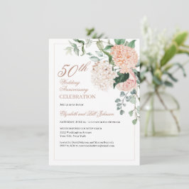 Invitación Elegante Aniversario de Boda en Rosa Dorado Floral
