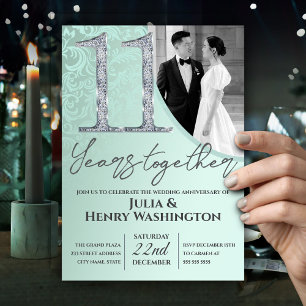Invitación Elegante Aniversario de Boda Verde con Diamante