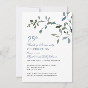 Invitación Elegante Aniversario de Bodas Acuarela Azul 25
