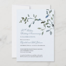 Invitación Elegante Aniversario de Bodas Acuarela Azul 50