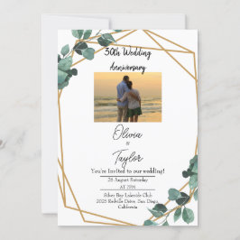 Invitación Elegante aniversario de bodas con vegetación esmer